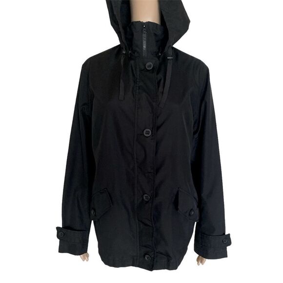 Lands’ End Black Long Sleeve Button Zip Hoodie Lightweight Spring Jacket Size M - Picture 1 of 16